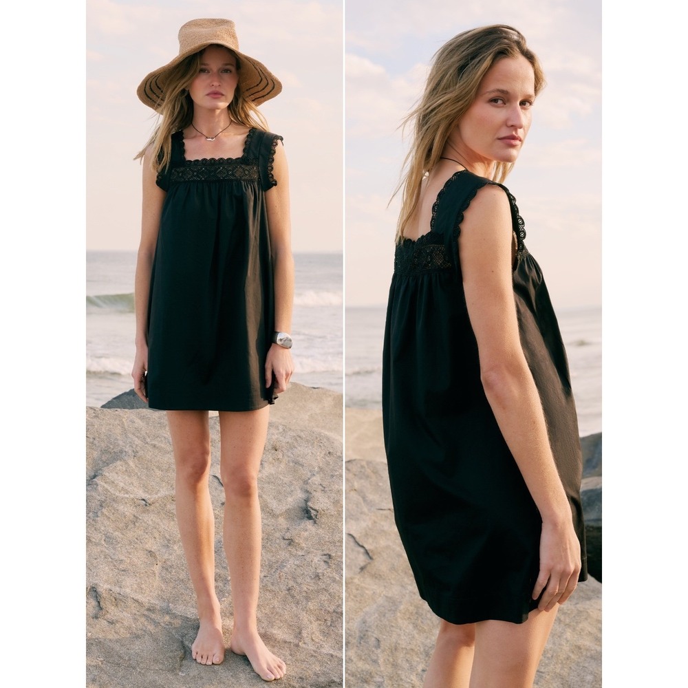 NWT Sorella Tammy Cotton Crochet Lace Mini Dress in Black - Size Large